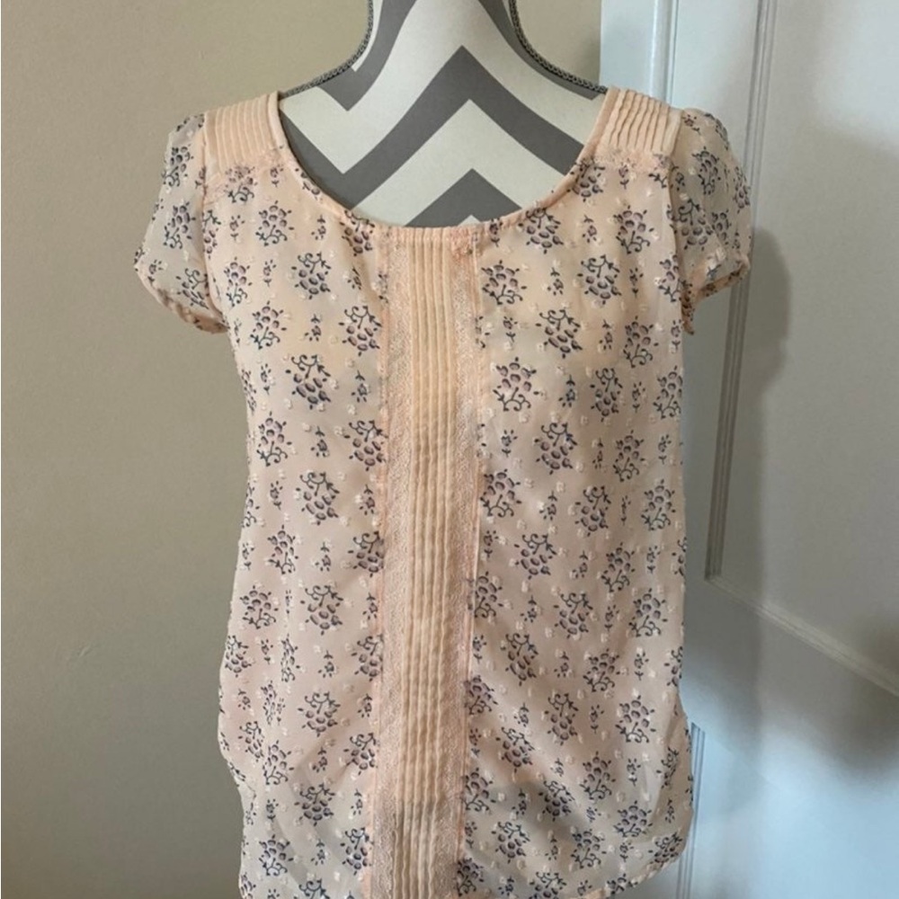 Lauren Conrad Floral Print Peach Blouse